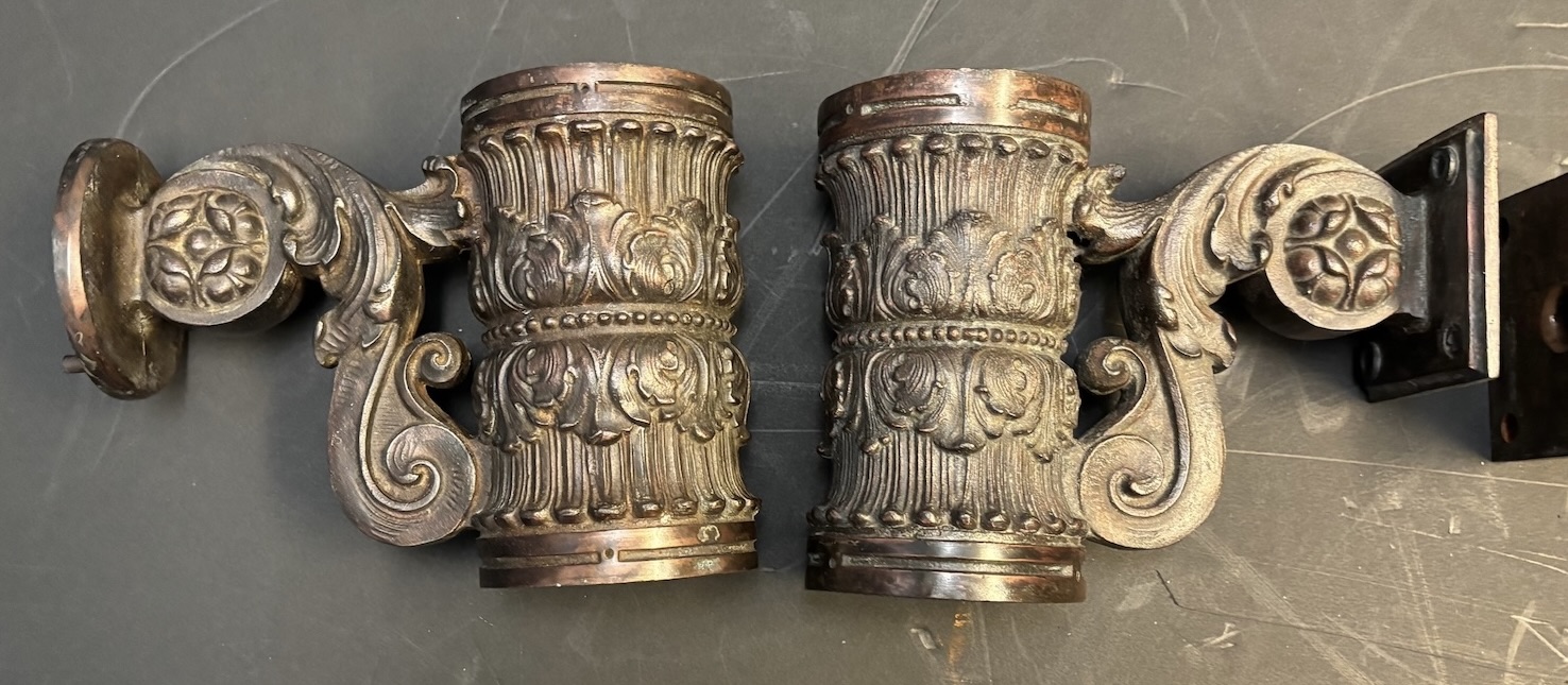 Pair of Restored Cast Iron (Copper Plated) UP/DOWN Elevator Indicator Lights - SOLD